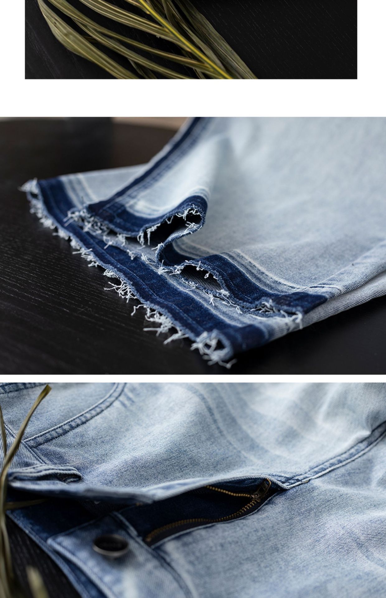 撞色直筒牛仔裤女2025春季新款毛边复古宽松休闲阔腿腿长详情48