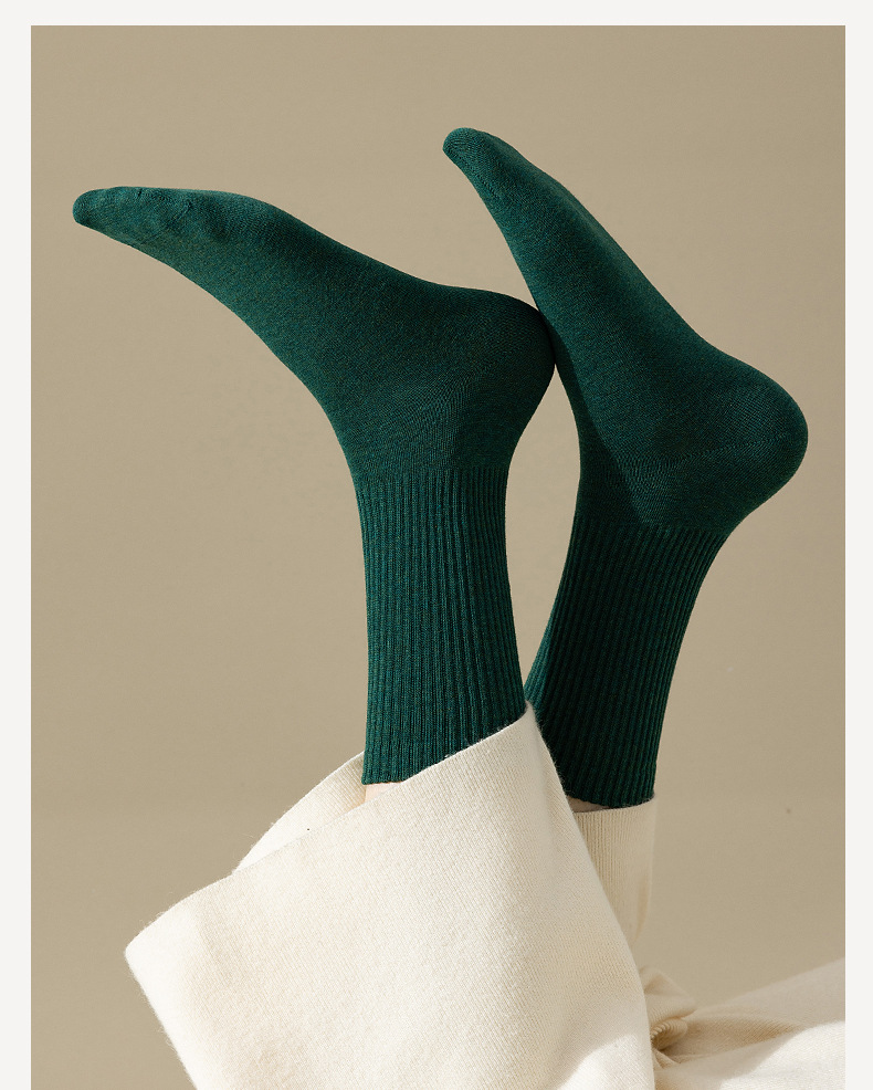 袜子纯棉女士秋冬季中筒无骨吸汗抗菌防臭白色长筒运动休闲袜批发详情26