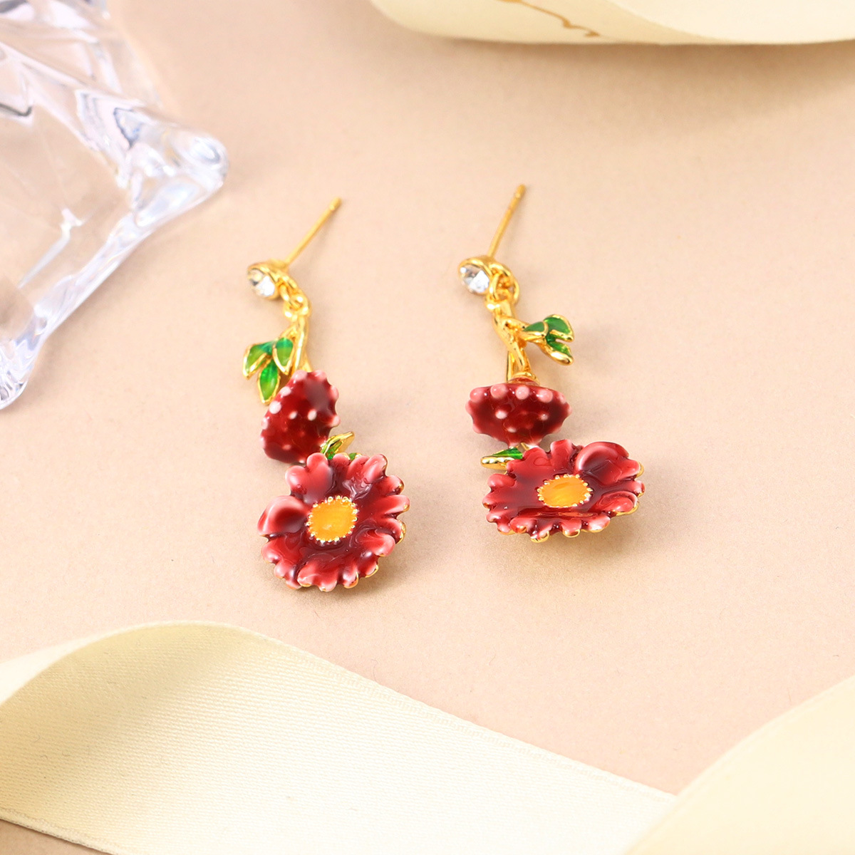 Fresh and new Chinese-style floral stud earrings for spring and summer, high-end enamel pearl earrings, retro Chinese-style tassel earrings for women pic 37