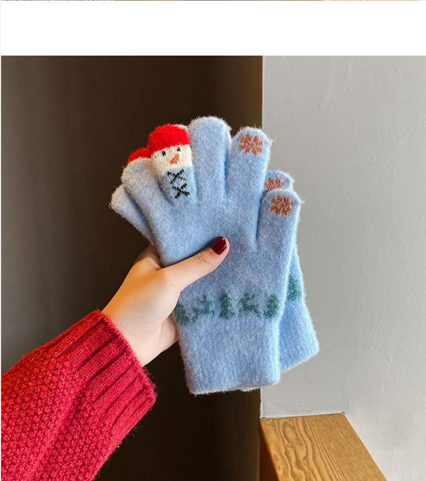 毛线手套女冬季可爱雪人针织可触屏加厚保暖骑行车五指冬天防寒棉详情14