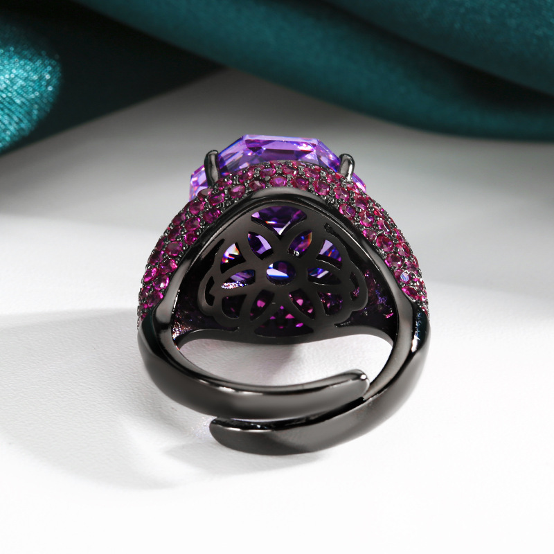 2025新款庄生生珠宝铜底镀金仿真玫瑰切黑金个性戒指主石14mm批发详情3