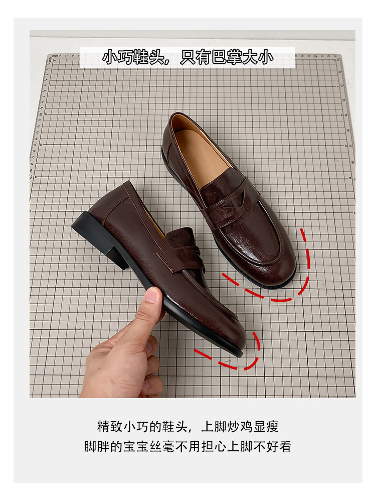 羊皮版~复古真皮一脚蹬懒人鞋女粗跟平底单鞋英伦风小皮鞋乐福鞋详情19