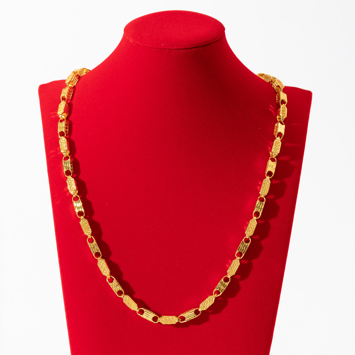 跨境男士铜镀金项链霸气高级感百搭个性车花长条珠回纹批发项链潮详情4