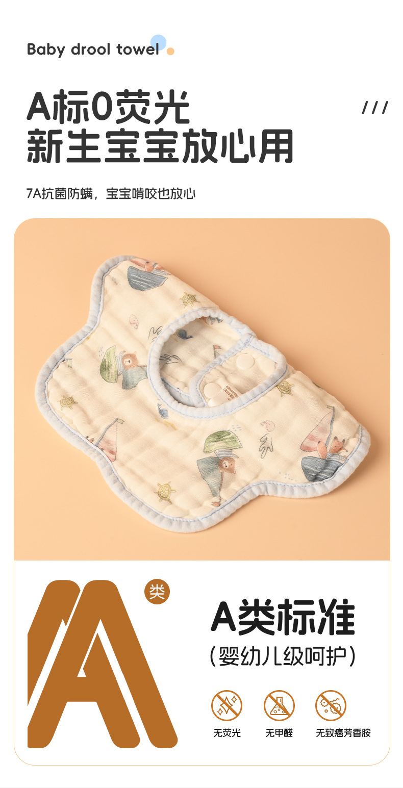 ins爆款婴儿a类纯棉彩边花瓣口水巾宝宝围嘴儿童印花围兜母婴用品详情13