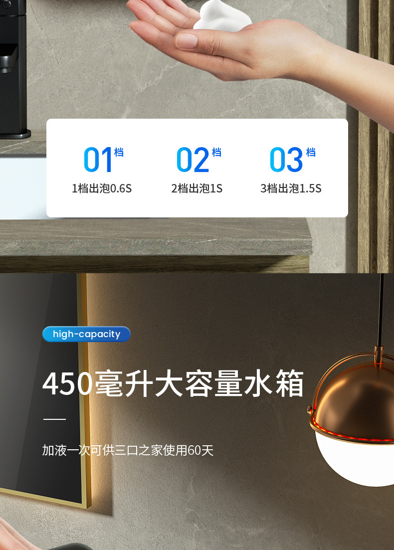 W2 Hongya Intelligent Automatic foam Washing Machine, induction soap dispenser, electric hand sanitizer wall-mounted, usb charging pic 11