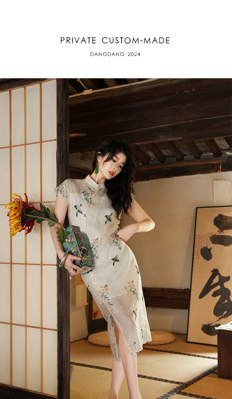 New Chinese-style summer white dress for women, long dress with texture, improved traditional Chinese style, cheongsam, lace and three-dimensional embroidery pic 28