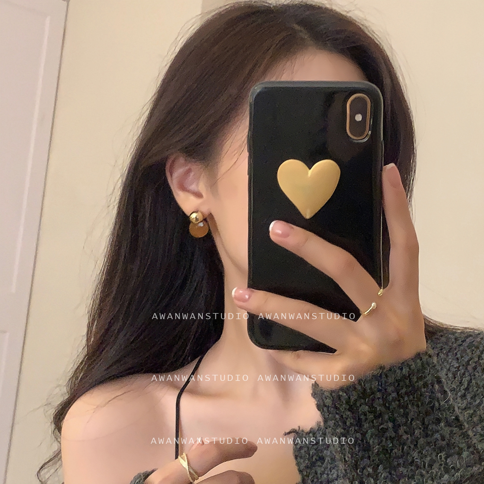 复古美拉德简约滴釉耳环女轻奢小众设计感耳钉秋冬潮气质通勤耳饰详情5