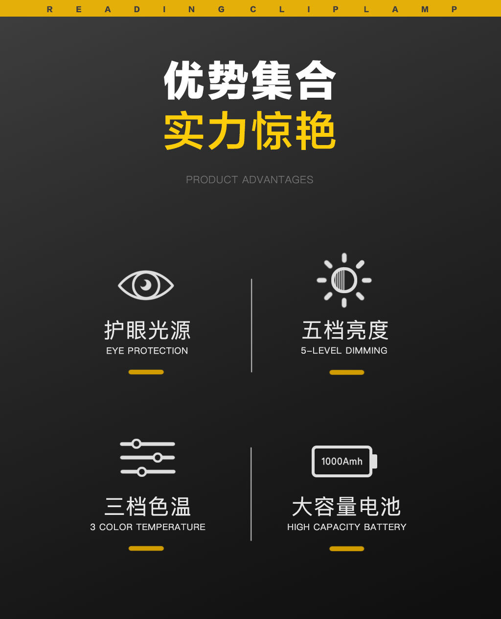 Double-row led reading lamp, rotating lamp head, eye-protecting book holder lamp, cross-border TYPE-C charging clip lamp pic 2