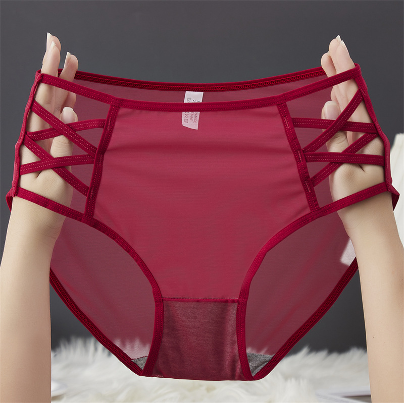 Sexy mesh underwear for women, breathable and comfortable, with fine straps, cross-cut, high-elasticity and high-waisted, large-sized Ankara red underwear for women pic 16