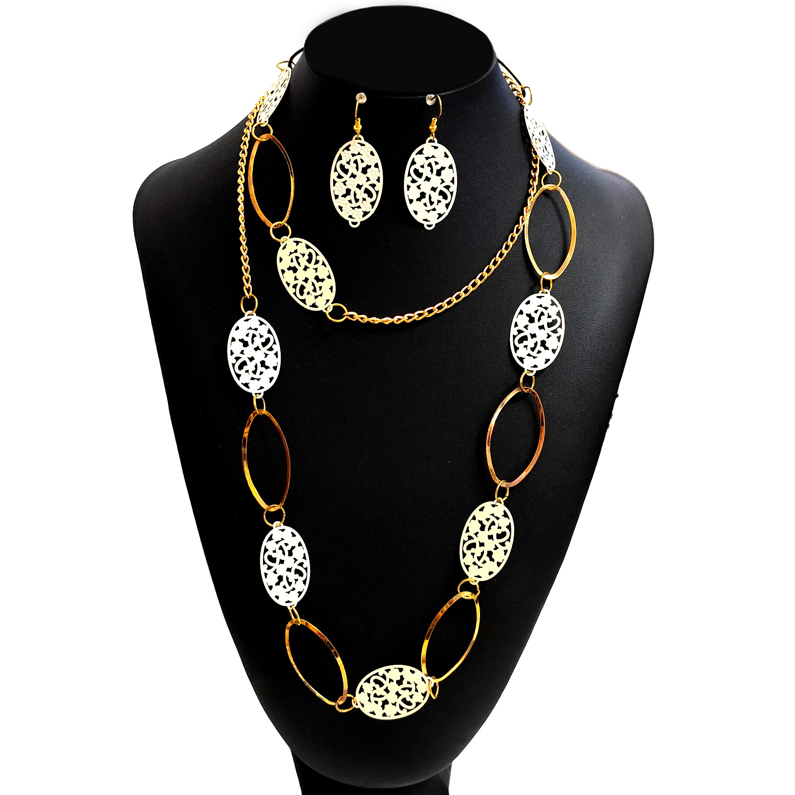 European and American cross-border fashion oval-shaped flower sweater necklace, high-end circular owl necklace, design sense waist chain pic 7