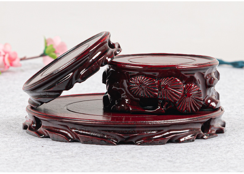 实木底座圆形根雕花盆景花瓶鱼缸茶壶工艺品摆件玉石托架厂家批发详情4