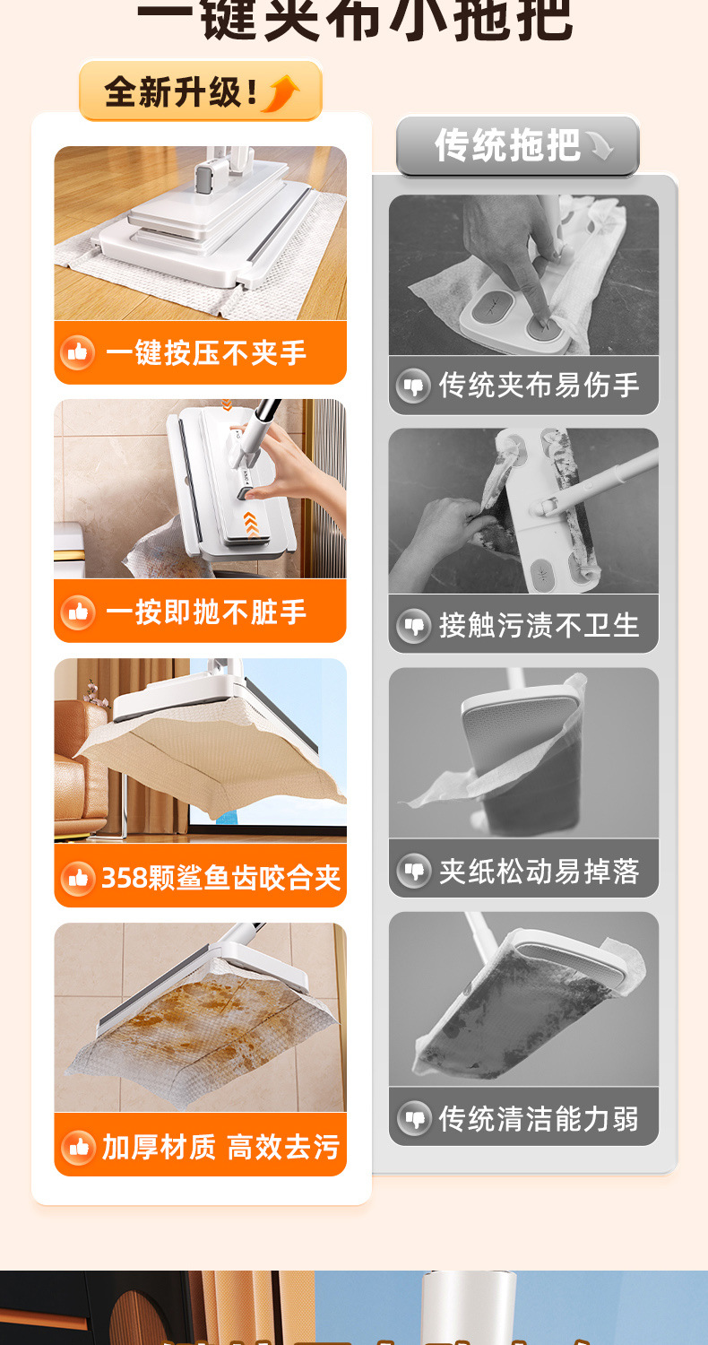 2025新款家用一拖免手洗多功能懒人夹布平板拖地神器净洗脸巾拖把详情2