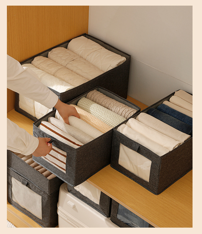 Caja de almacenamiento de ropa armario casero ropa de tela pantalones caja organizadora plegable con tapa caja de almacenamiento a prueba de polvo pic 10