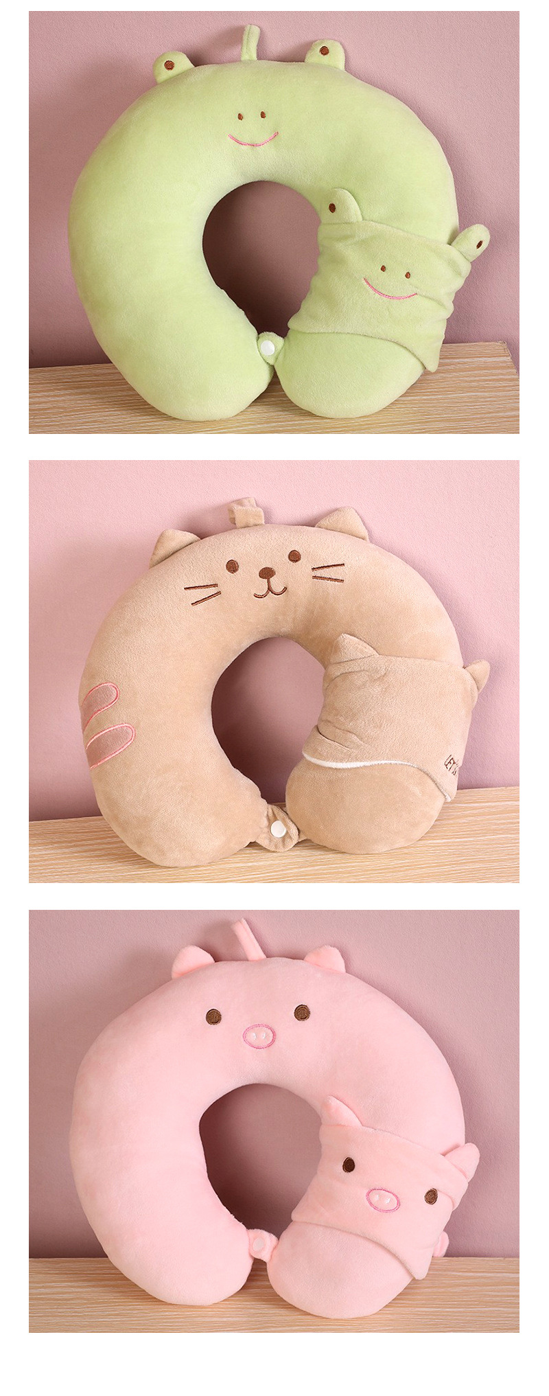 Custom-made cartoon animal U-shaped pillows, creative and simple eye masks, neck pillows, travel sets, night market and street stall U-shaped pillows by the manufacturer pic 9