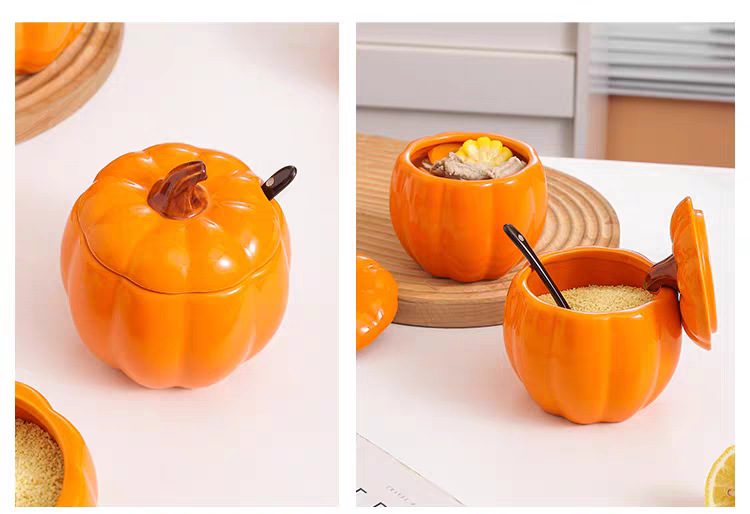 南瓜陶瓷调味罐家用厨房调料瓶佐料盒盐罐子炖盅隔水蒸炖汤蒸蛋碗详情9