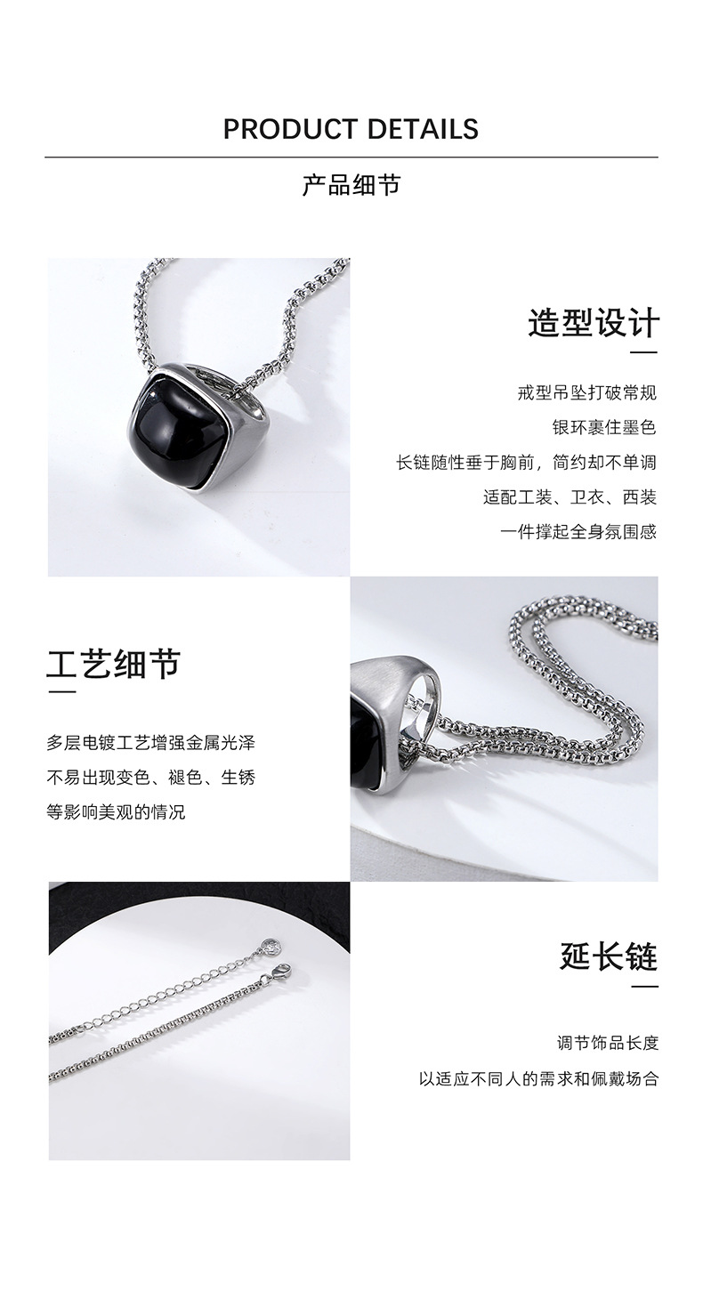 Obsidian pendant necklace, simple and cold style for women, sweater chain, versatile and stylish, and a niche silver collarbone chain on Instagram pic 5
