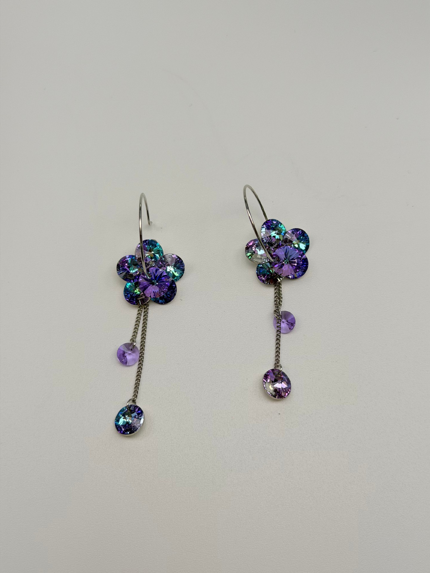 s925银耳钩新款韩版长款闪耀花朵水晶耳环女 名媛气质奢华耳坠流详情11