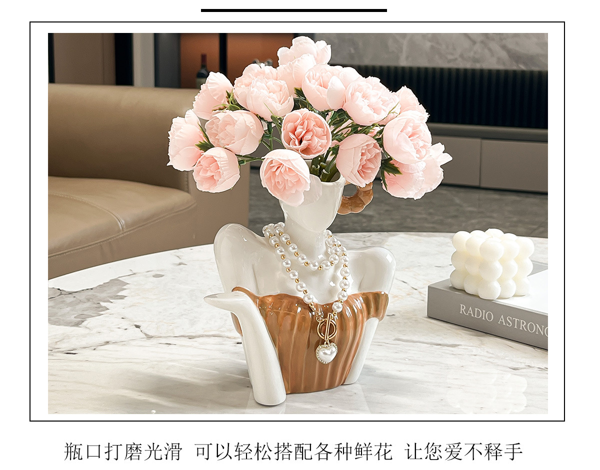 批发ins风艺术锁骨陶瓷花瓶装饰摆件玄关桌面客厅工艺品摆设礼物详情12