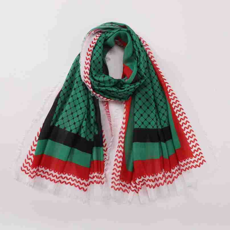 New printed satin polyester Palestinian checkered shawl, retro printed headscarf and scarf wholesale pic 8
