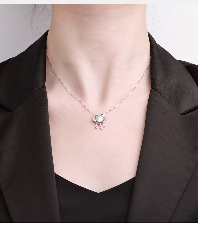 s925 sterling silver peace Lock necklace, 1-carat moissanite pendant collarbone chain accessory, from the original manufacturer pic 4