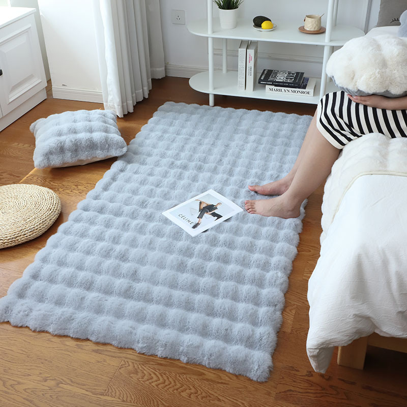 跨境纯色仿兔毛泡泡绒地毯客厅卧室床边地毯奶油沙发脚垫可机洗详情4