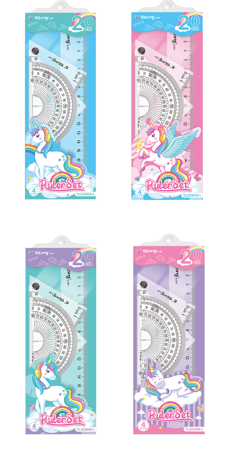 Yalong Cross-border Hardcover Rulers, school supplies wholesale geometric rulers, 20 cm plastic multi-size ruler sets pic 2