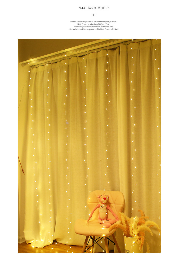 跨境led彩灯满天星圣诞装饰氛围灯批发3*3米遥控八功能铜线窗帘灯详情8