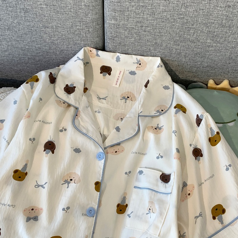 日系软萌小熊睡衣女短袖夏季可爱三件套家居服可外穿套装厂家批发详情6