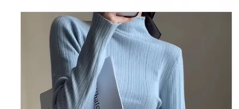 A light purple semi-high neck slim-fit innerwear with a knitted sweater for women in the spring of 2026 is a stylish and unique thin base layer pic 33