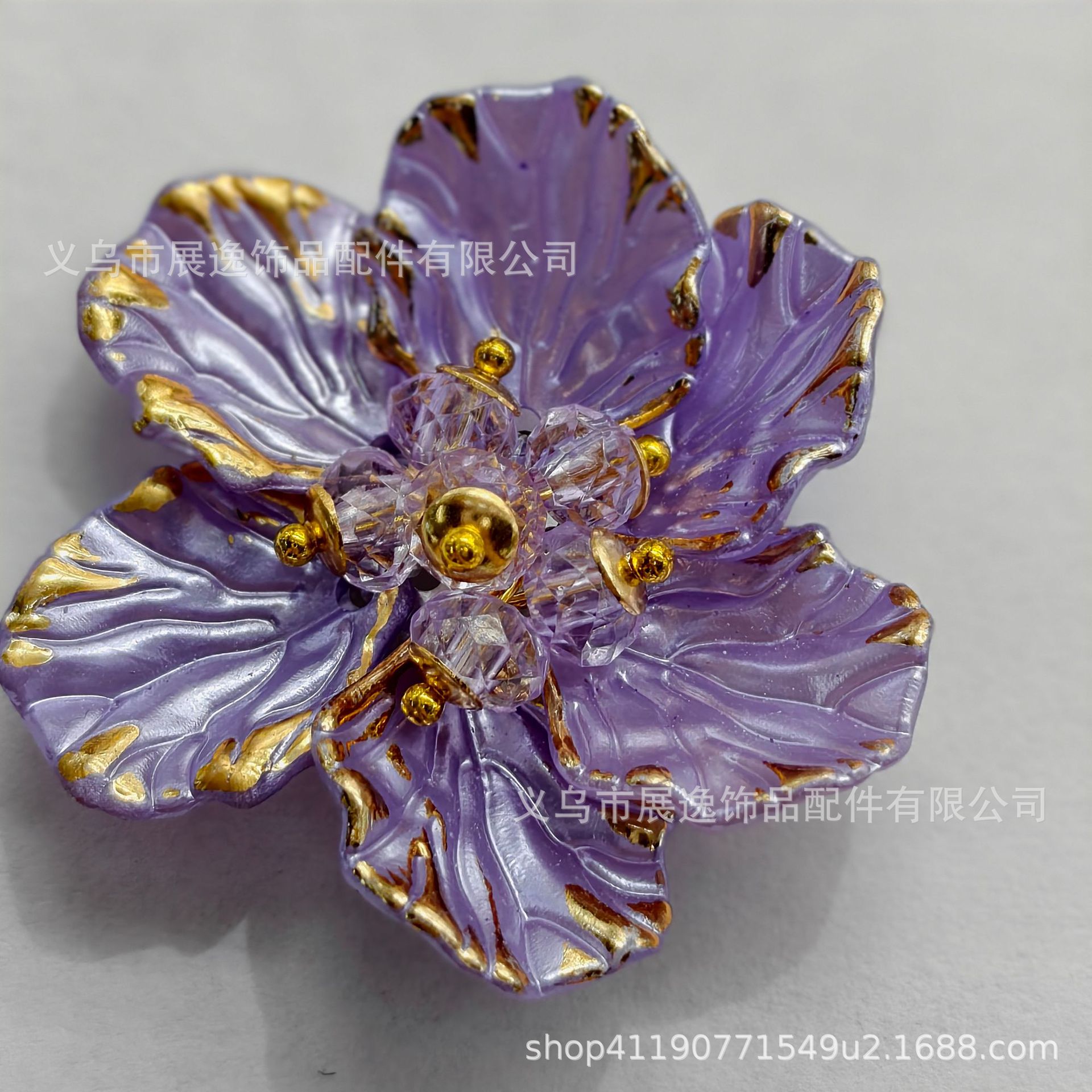 双层花朵 头饰复古发簪 染色多瓣花 S099手缝花ABS仿珍珠牡丹详情5