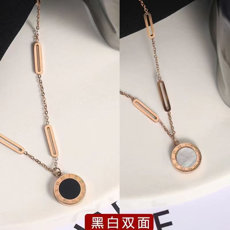 Titanium steel pin Roma digital black and white necklace hoodie, new style, versatile and high-end 18K collarbone sweater chain pic 3