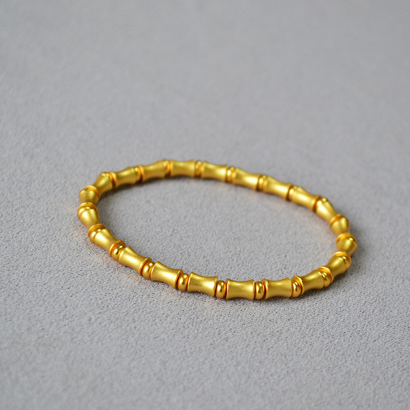 国潮新中式小众文艺复古黄铜古法镀金磨砂竹节弹力手链节节高升女详情16