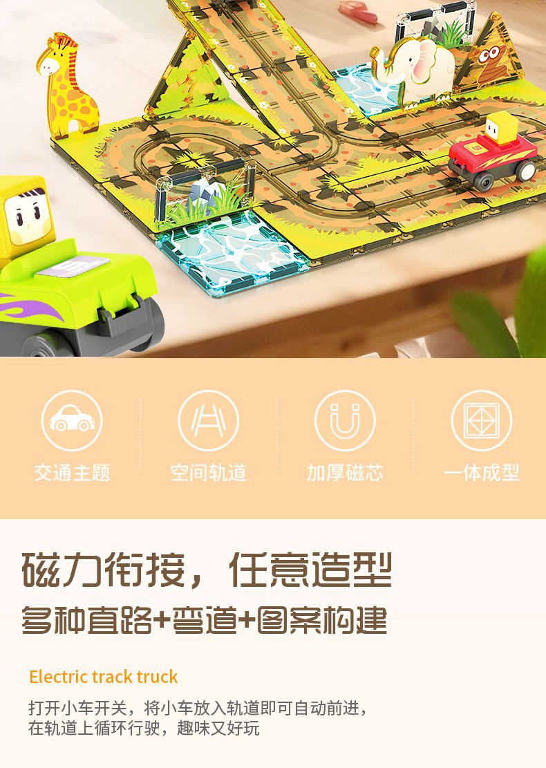 跨境磁力积木强磁电动轨道车城市交通建筑彩窗磁力片儿童益智玩具详情2