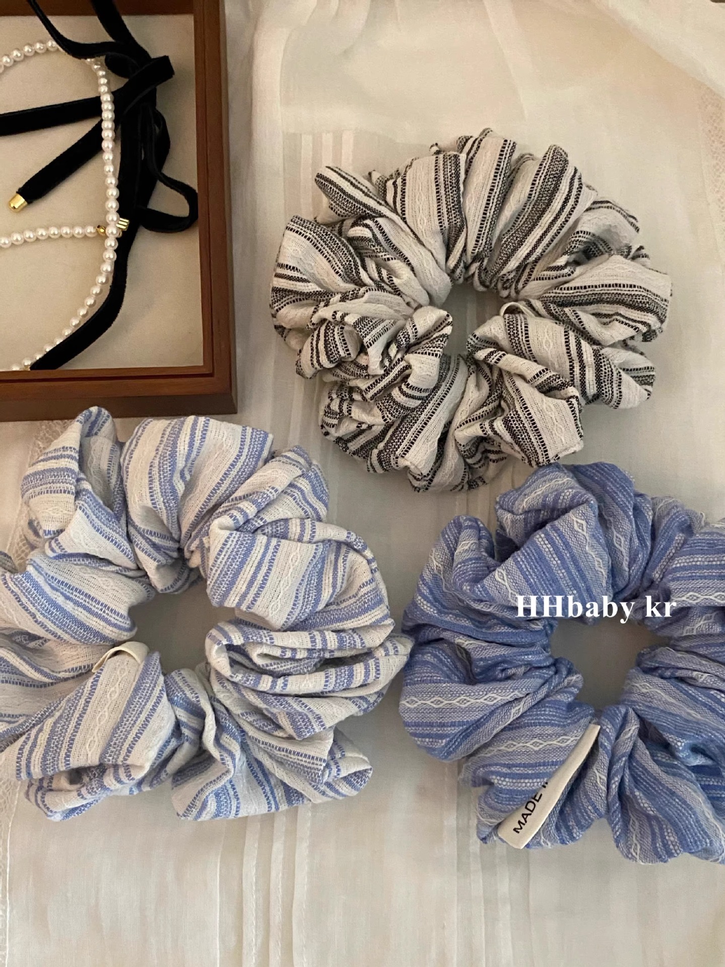 Korean style colorful striped large intestine hair band female Internet celebrity 2025 new summer high-J-look bun hair rope accessory pic 3