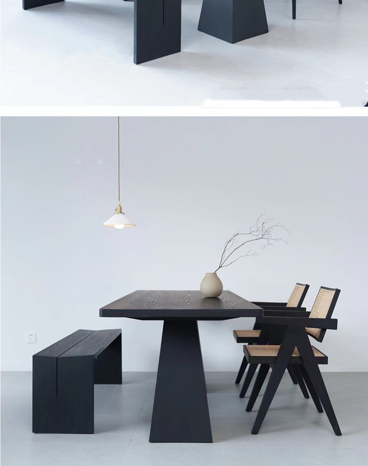 侘寂风日式黑色实木餐桌白蜡木饭桌长桌子家用长方形书桌极简餐桌餐厅桌办公桌大气时尚坚固木质配套办公用品详情14