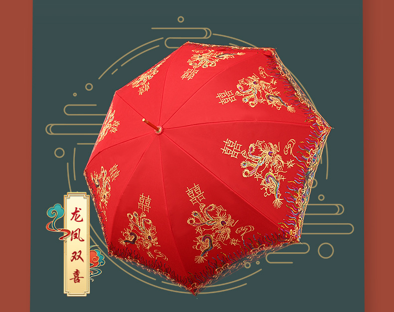 结婚红伞婚伞新娘伞婚庆中式出门红色婚礼伞陪嫁红雨伞轻奢出嫁伞详情15