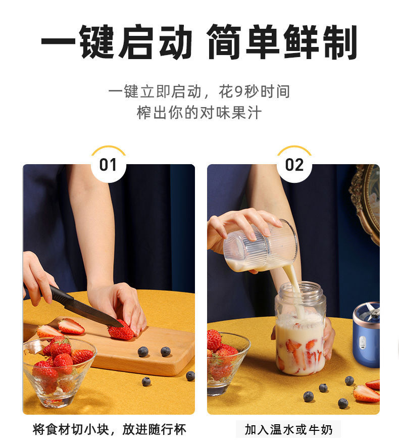跨境榨汁机学生家用多功能果汁机榨汁杯便携式充电小型果汁杯礼品详情21