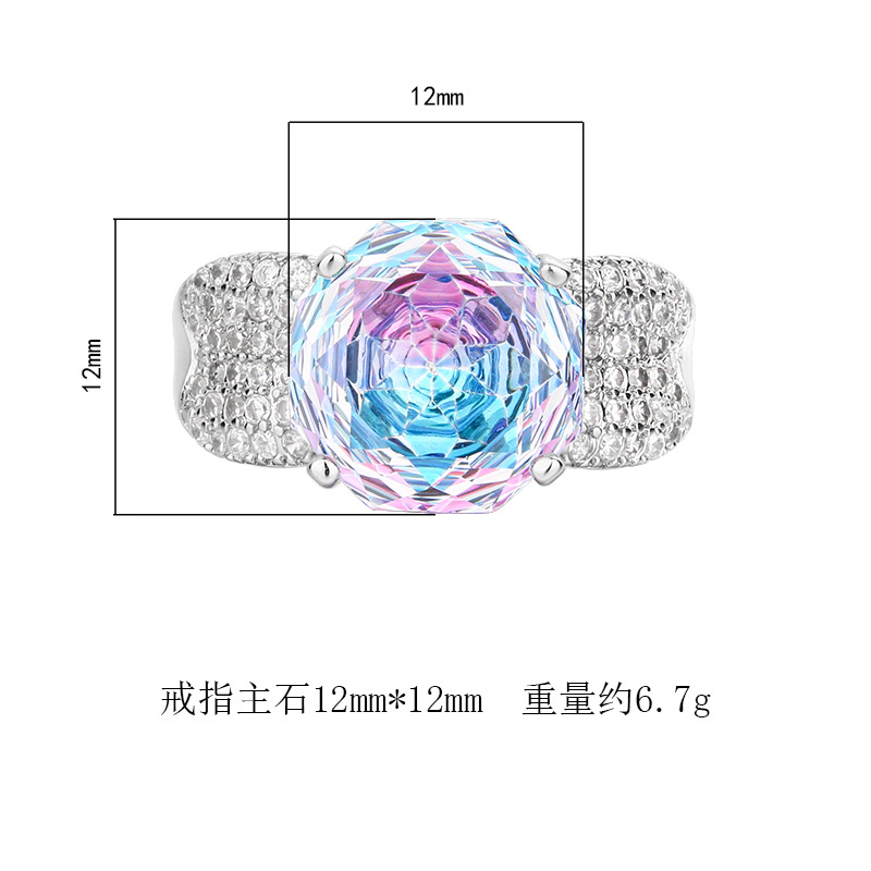 2025新款庄生生珠宝铜底镀金玫瑰切渐变色气质戒指女主石12mm批发详情2