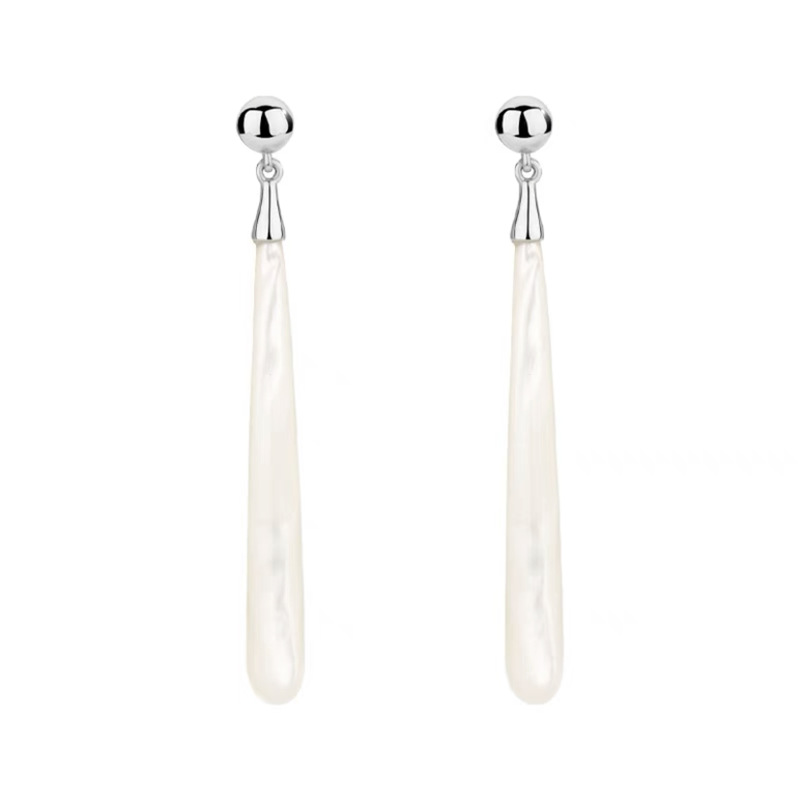 秋冬新款木纹石白贝母Teardrop耳环气质轻奢显脸瘦长款泪滴耳坠详情14