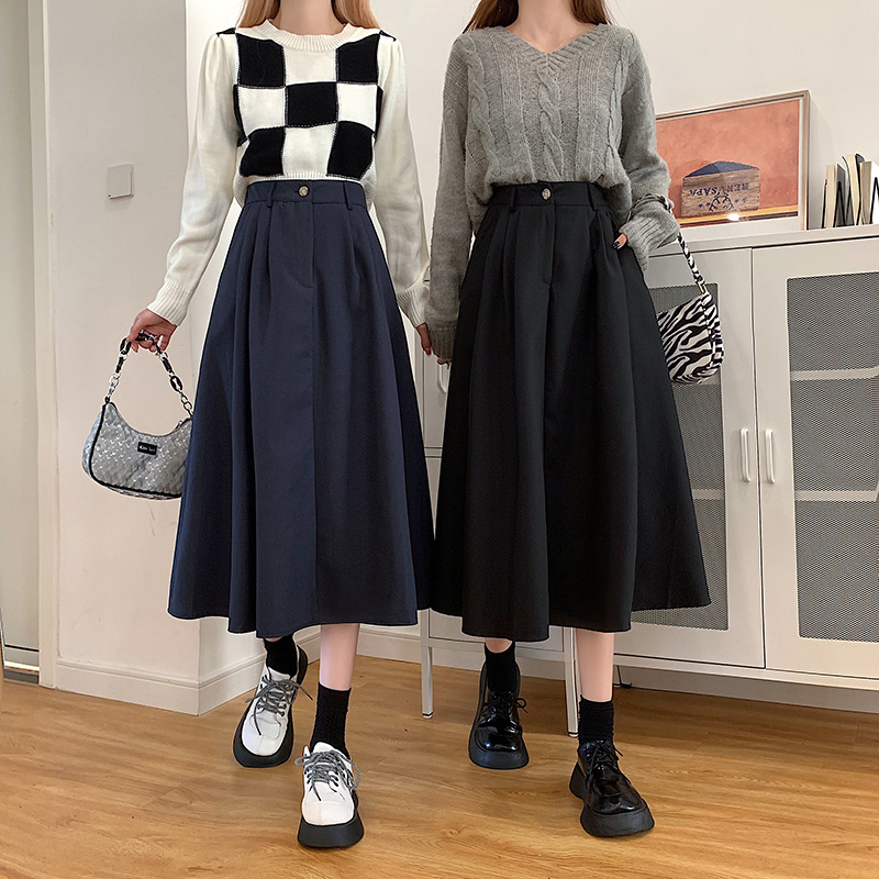 The new Korean-style slimming MIDI skirt for women in the 2022 autumn and winter season is in vogue with A large swing A-line skirt trend pic 11