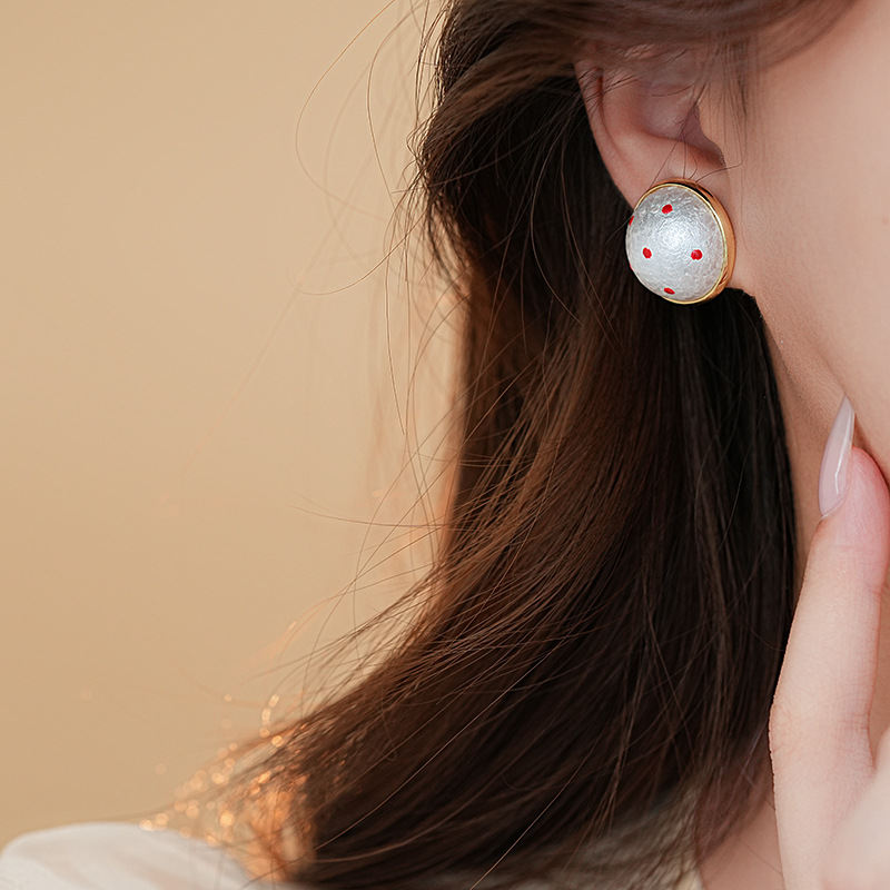 银针法式复古波点棉花珍珠耳钉时尚潮流百搭耳环简约高级感耳饰女详情5