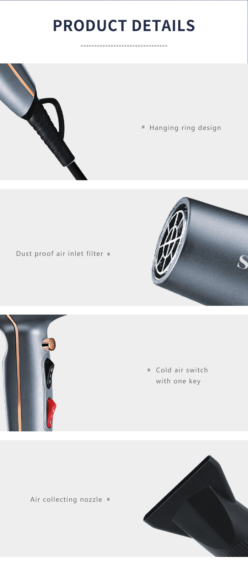 外贸SOKANY8807吹风机电吹风自用家用理发店专业吹风Hair Dryer详情7