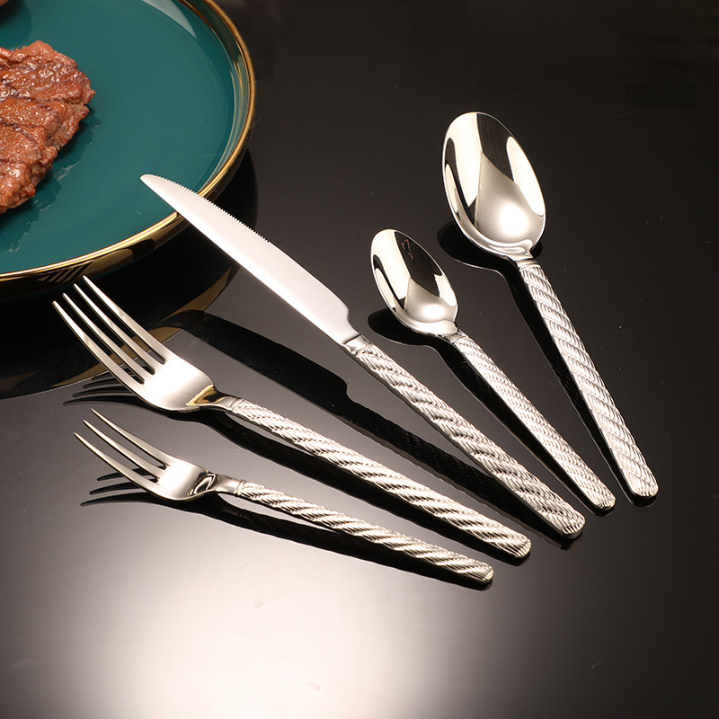 展明西餐餐具304不锈钢餐具勺子叉子甜品叉勺餐叉麻绳牛排刀叉勺详情16