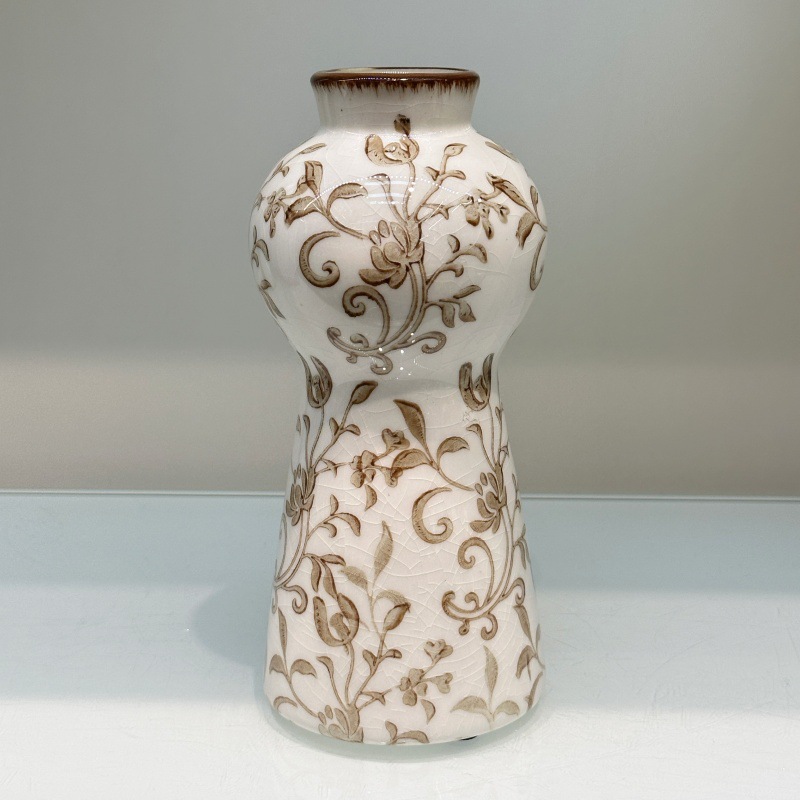 New Chinese-style country-style retro ceramic ice-crack small vase, creative flower arrangement, high-end living room decoration, niche pic 18