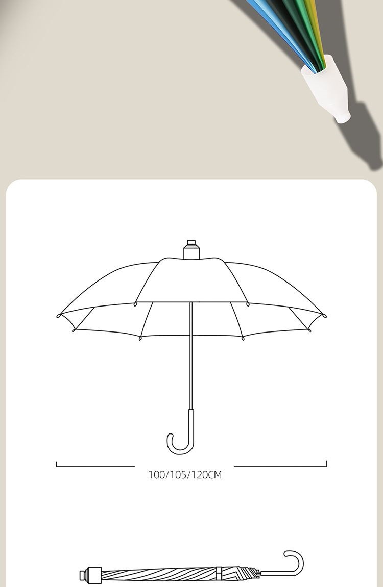 儿童彩虹雨伞带防水套男孩弯柄小学生16骨长柄伞女孩带防水套直柄详情2