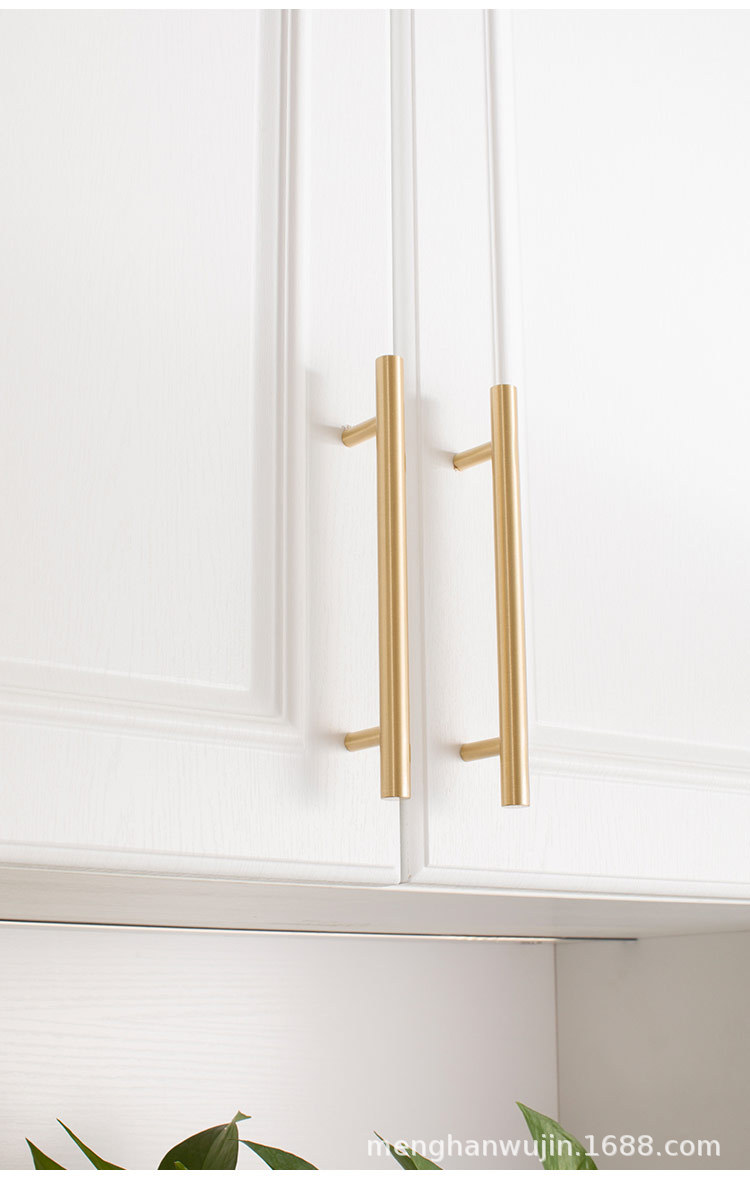 2022新款厂家直供现代简约黄铜门把手橱柜鞋柜衣柜柜门金色铜拉手详情27