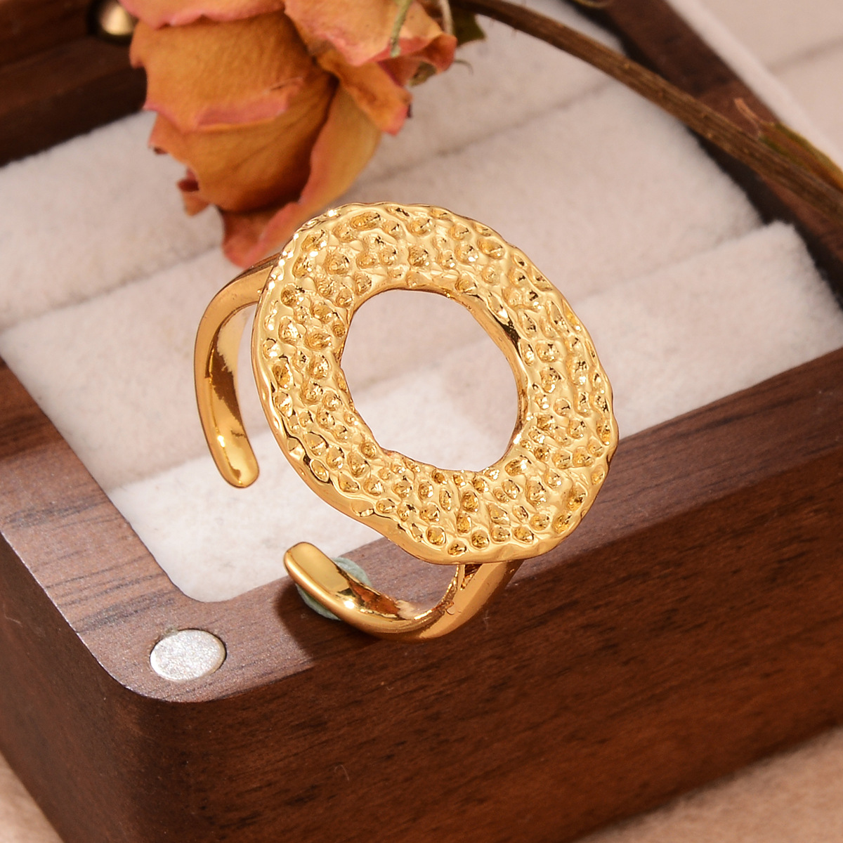 Simple and fashionable metallic style, irregular geometric pattern open ring set with zircon, versatile and fashionable texture hollowed-out jewelry pic 27