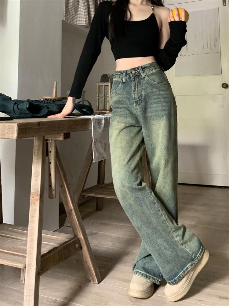 韩版直筒牛仔裤女春秋外穿梨形休闲怀旧复古拖地宽松美式阔腿长裤详情6