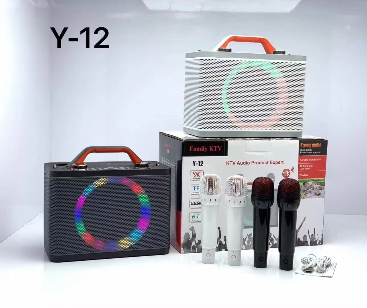 Hot-selling Y-12 color light wireless dual-microphone microphone Bluetooth home karaoke all-in-one speaker portable wireless Bluetooth pic 6