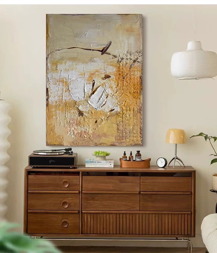 中古风肌理手绘油画侘寂风客厅装饰画玄关挂画餐边柜卧室壁画高级详情13